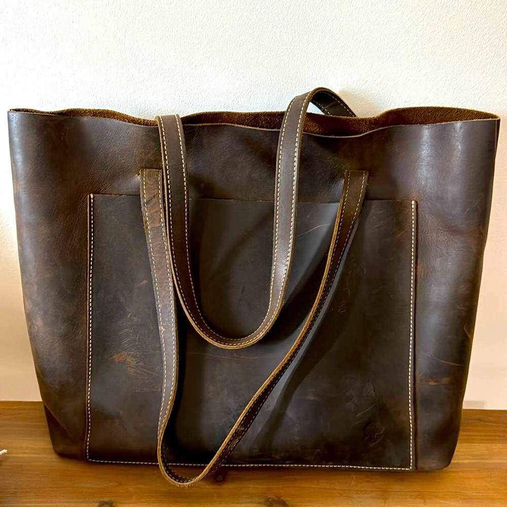 Brown leather tote